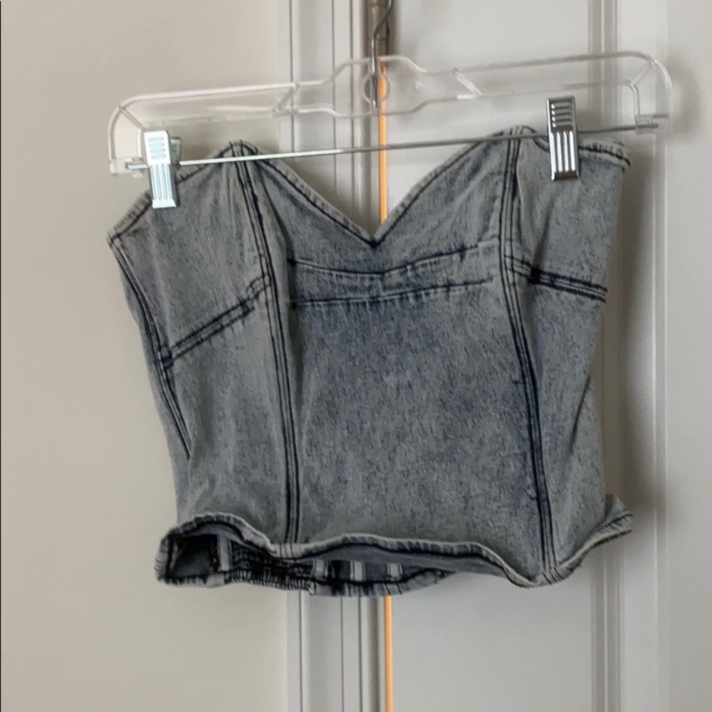 Acid wash denim crop top